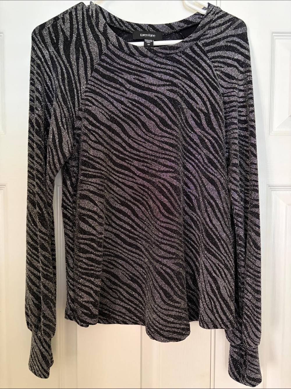 Karen Kane Black & Silver Zebra-Print Crewneck Top